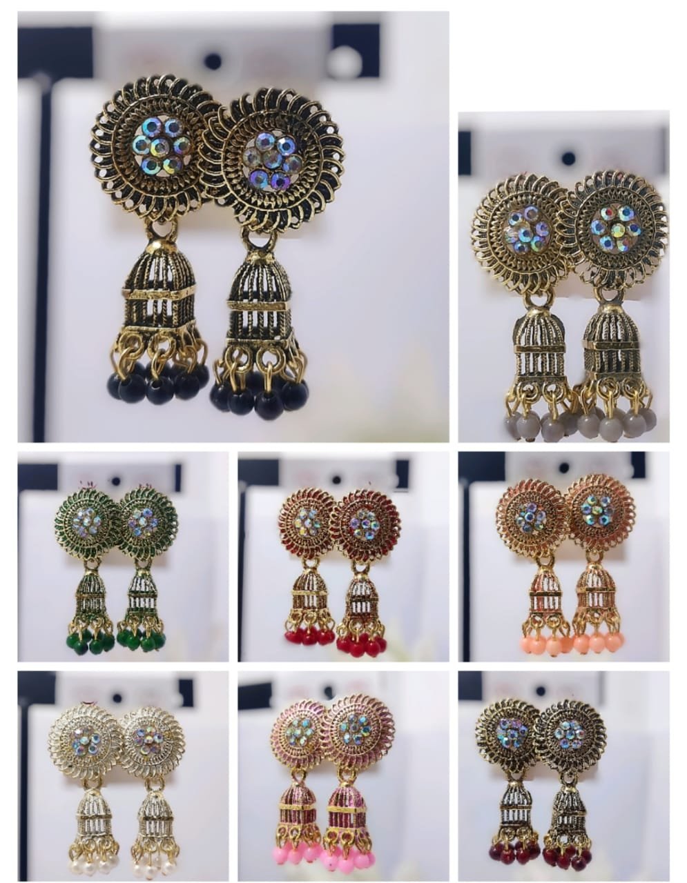 Vintage Crystal Jhumka Earrings