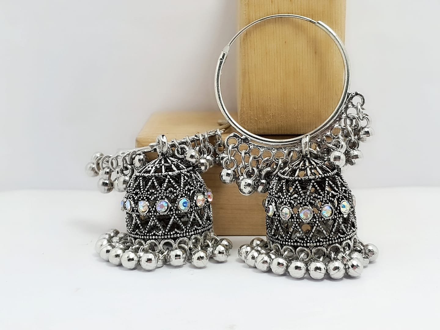 Oxidized Silver Hoop Jhumka Earrings thumbnail