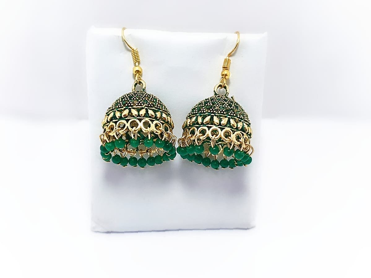 Antique Gold Jhumka Earrings with Pearl Beads