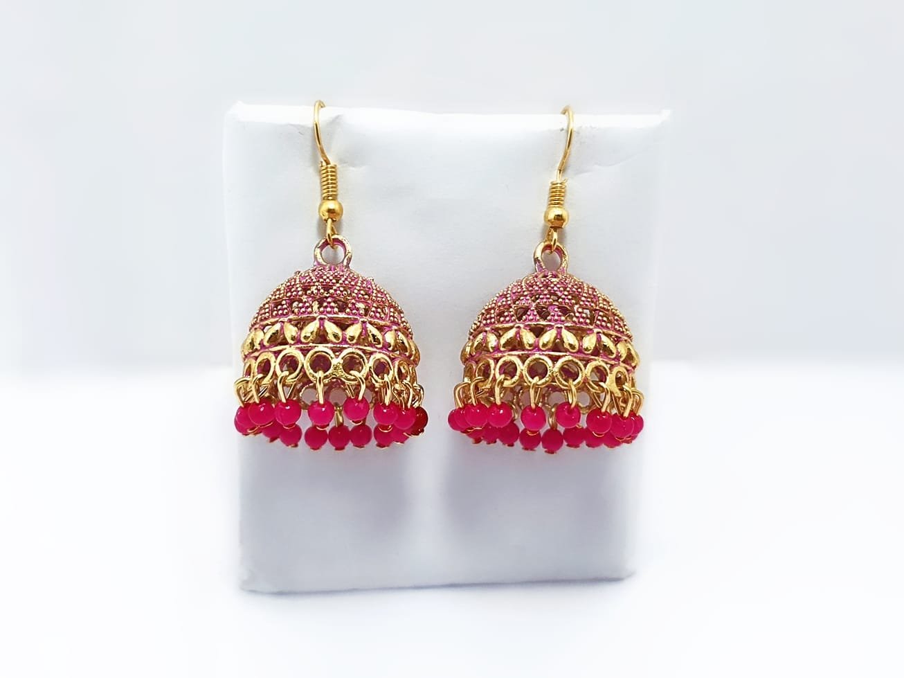 Antique Gold Jhumka Earrings with Pearl Beads thumbnail