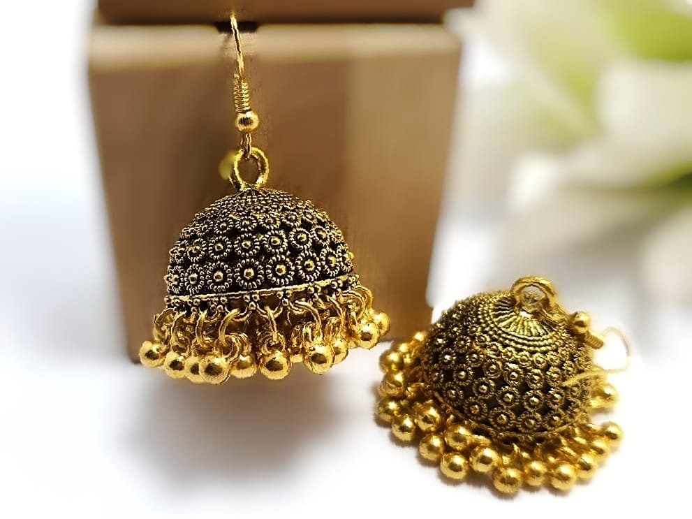Golden Pearl Temple Jhumkas