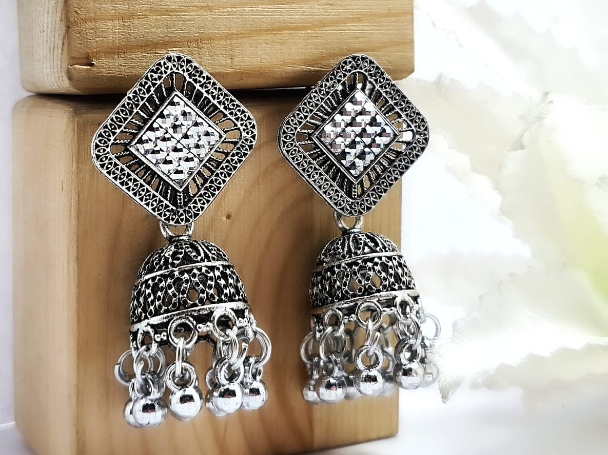 Antique Silver Jhumka Earrings