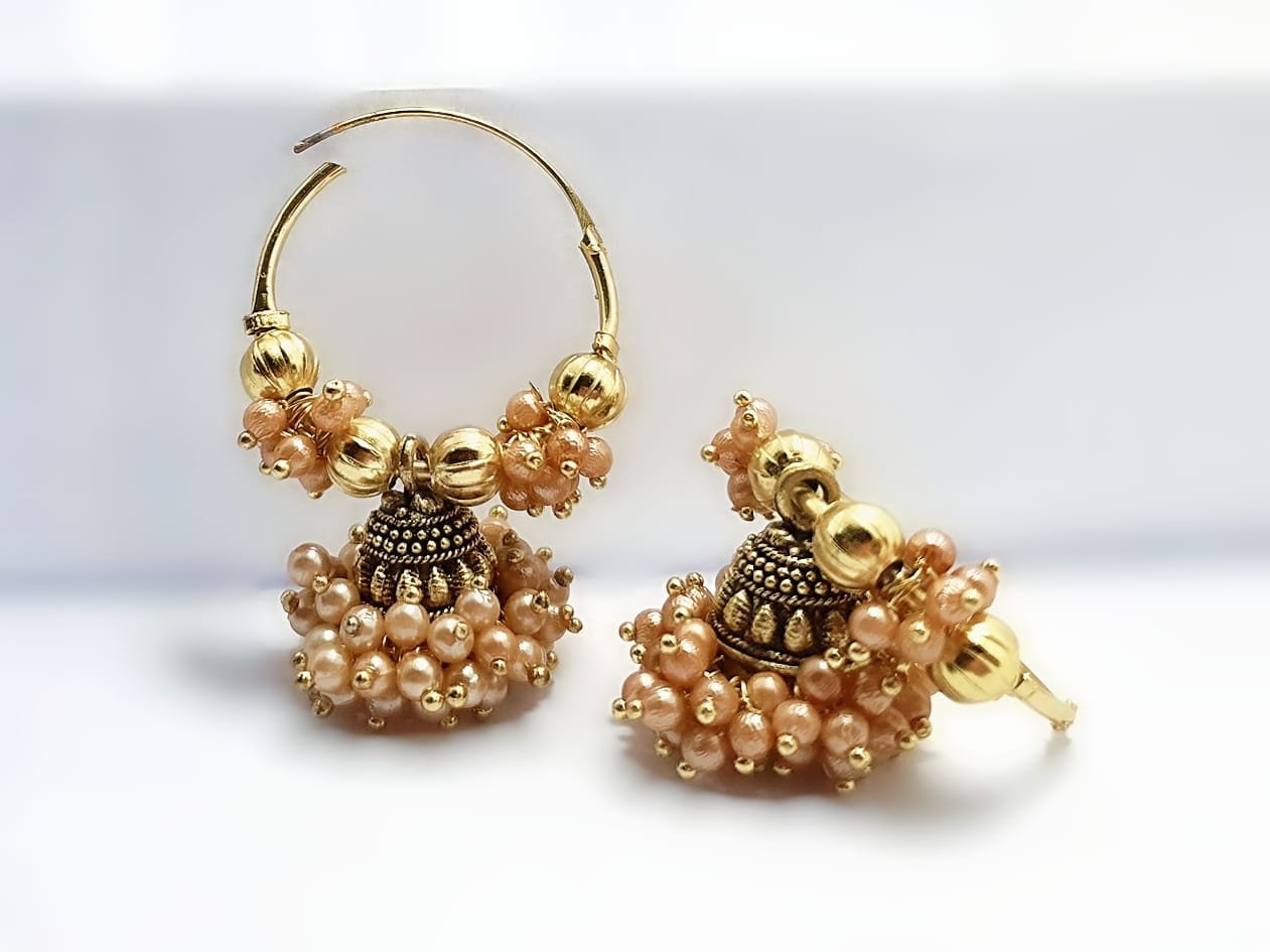 Traditional Gold-Plated Black Beaded Jhumka Earrings