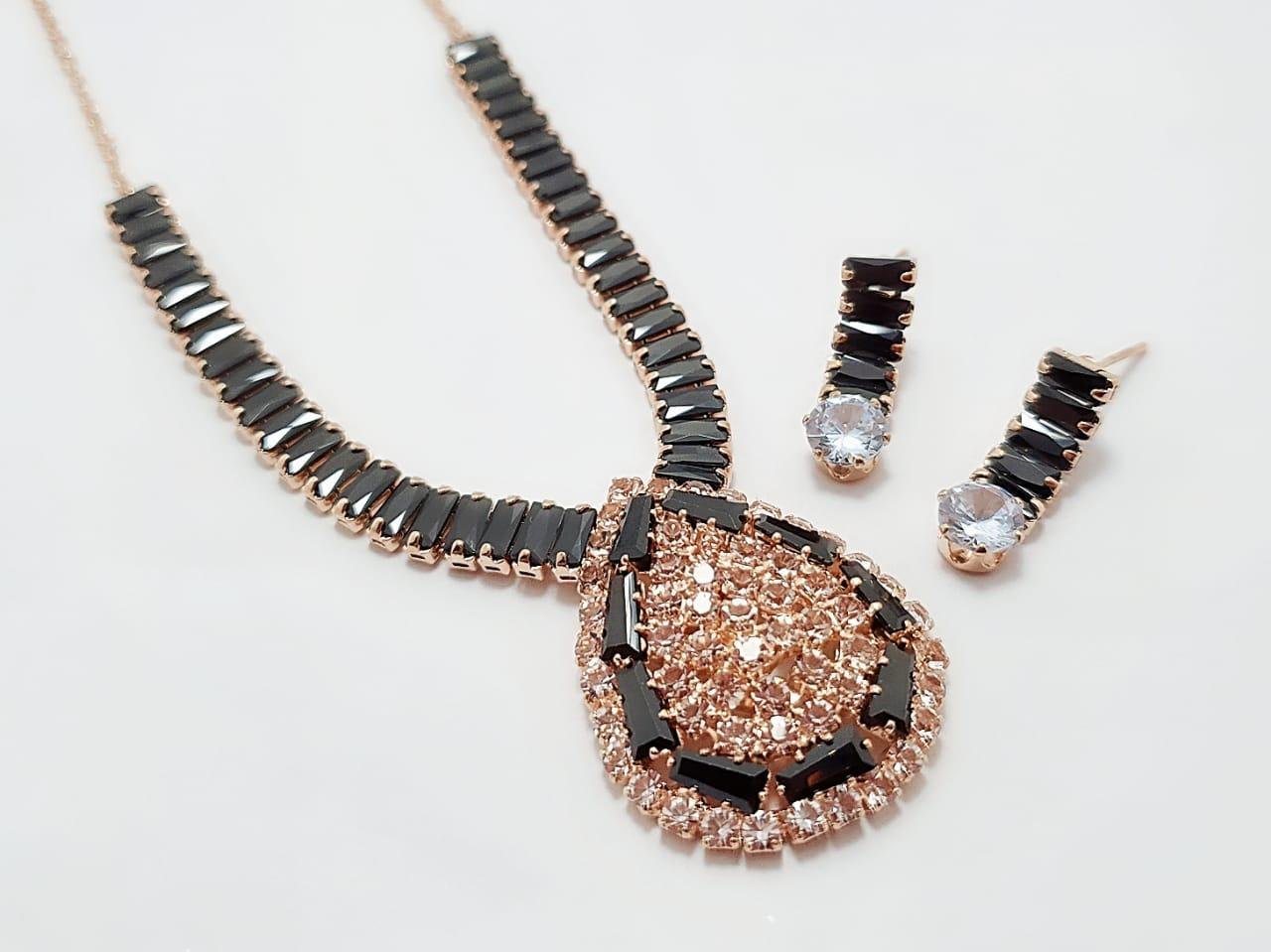 Black , Turquoise & Elegant Rose Gold Zircon Necklace Set