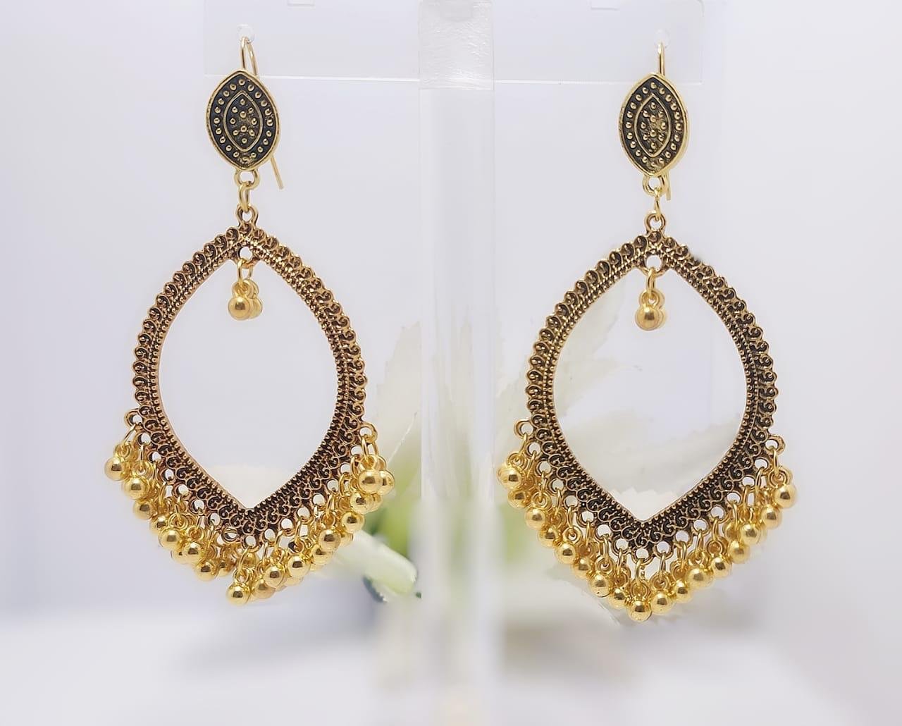 Ornate Gold and Black Teardrop Earrings