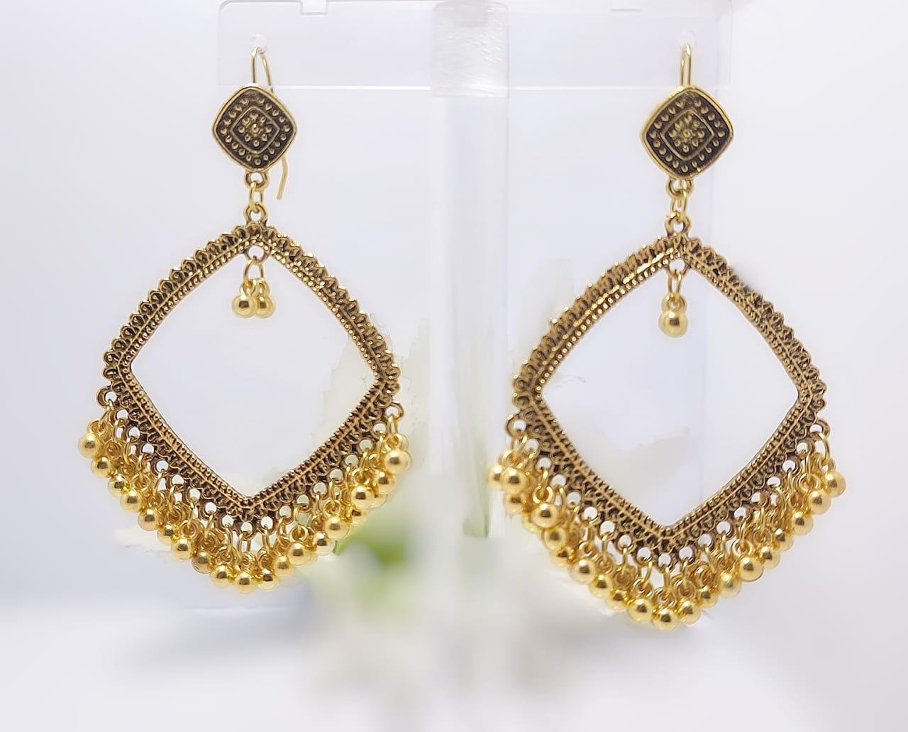 Ornate Gold and Black Teardrop Earrings