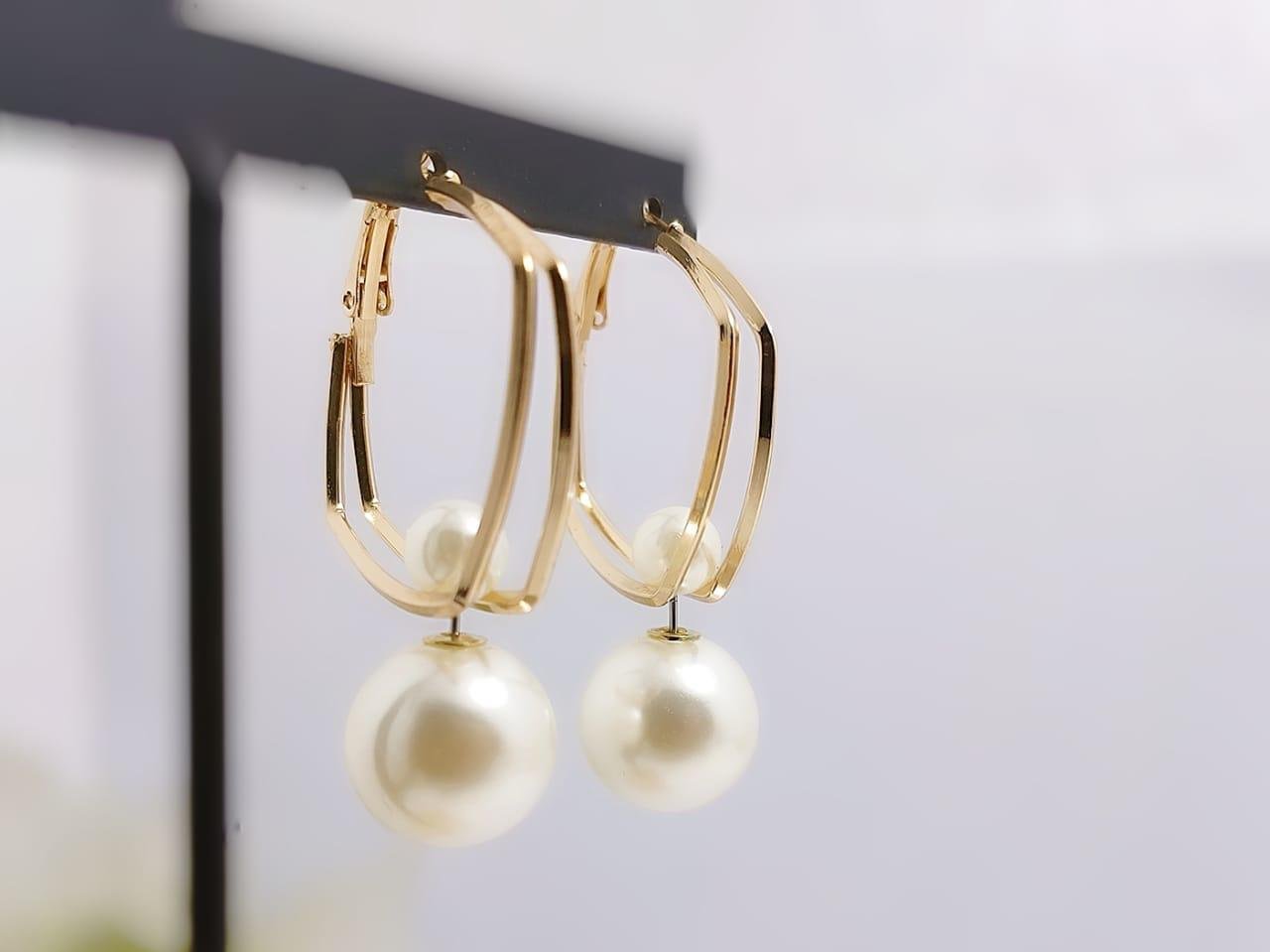 Golden Pearl Hoops