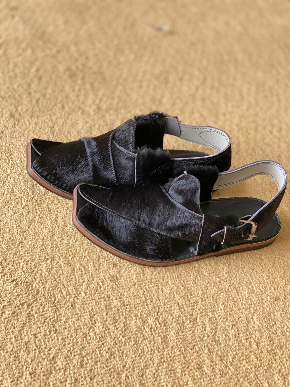 Black Hairon Leather Peshawari Chappal thumbnail