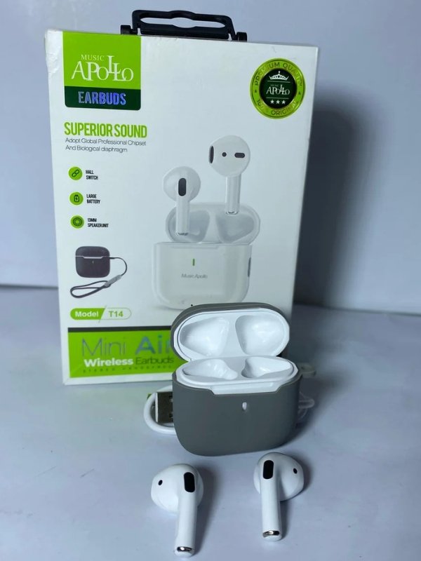 APOLLO Mini Air, T14, Casti wireless, IP7, 400 mAh, Bluetooth 5.3, Control Atingere, TWS, Anulare Zgomot ANC, Sunet HiFi, Afisare LED, Alb